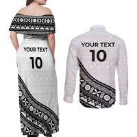 Custom Fijian Rugby Couples Matching Off Shoulder Maxi Dress and Long Sleeve Button Shirt Tapa Pattern and Palm Tree Tribal LT03 - Polynesian Pride