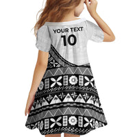 Custom Fijian Rugby Family Matching Off Shoulder Short Dress and Hawaiian Shirt Tapa Pattern and Palm Tree Tribal