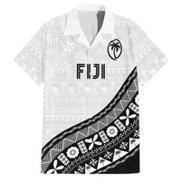Custom Fijian Rugby Family Matching Off Shoulder Short Dress and Hawaiian Shirt Tapa Pattern and Palm Tree Tribal