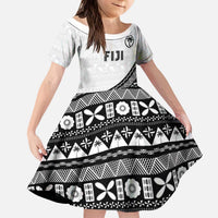 Custom Fijian Rugby Kid Short Sleeve Dress Tapa Pattern and Palm Tree Tribal