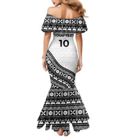 Custom Fijian Rugby Mermaid Dress Tapa Pattern and Palm Tree Tribal