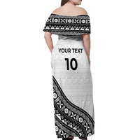 Custom Fijian Rugby Off Shoulder Maxi Dress Tapa Pattern and Palm Tree Tribal