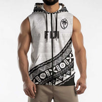 Custom Fijian Rugby Sleeveless Zip Hoodie Tapa Pattern and Palm Tree Tribal LT03 - Polynesian Pride