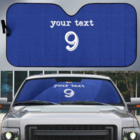 Custom Fijian Football Auto Sun Shade Tapa Pattern and Shark Tribal LT03 Blue - Polynesian Pride