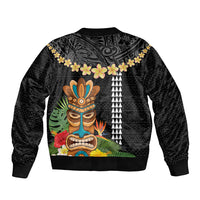 Hawaii Plumeria Lei Bomber Jacket Tiki and Kakau Pattern Black Color