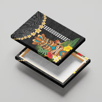Hawaii Plumeria Lei Canvas Wall Art Tiki and Kakau Pattern Black Color