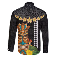 Hawaii Plumeria Lei Family Matching Tank Maxi Dress and Hawaiian Shirt Tiki and Kakau Pattern Black Color