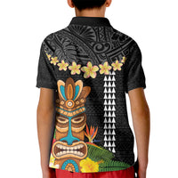 Hawaii Plumeria Lei Kid Polo Shirt Tiki and Kakau Pattern Black Color