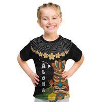 Hawaii Plumeria Lei Kid T Shirt Tiki and Kakau Pattern Black Color