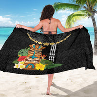 Hawaii Plumeria Lei Sarong Tiki and Kakau Pattern Black Color