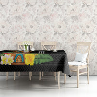 Hawaii Plumeria Lei Tablecloth Tiki and Kakau Pattern Black Color