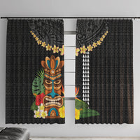 Hawaii Plumeria Lei Window Curtain Tiki and Kakau Pattern Black Color