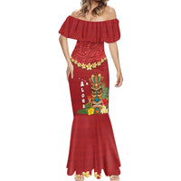Hawaii Plumeria Lei Mermaid Dress Tiki and Kakau Pattern Red Color LT03 - Polynesian Pride
