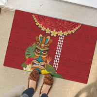 Hawaii Plumeria Lei Rubber Doormat Tiki and Kakau Pattern Red Color