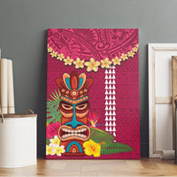 Hawaii Plumeria Lei Canvas Wall Art Tiki and Kakau Pattern Pink Color