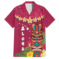 Hawaii Plumeria Lei Family Matching Off The Shoulder Long Sleeve Dress and Hawaiian Shirt Tiki and Kakau Pattern Pink Color