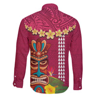 Hawaii Plumeria Lei Family Matching Tank Maxi Dress and Hawaiian Shirt Tiki and Kakau Pattern Pink Color