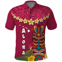 Hawaii Plumeria Lei Polo Shirt Tiki and Kakau Pattern Pink Color