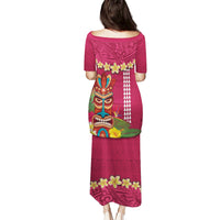 Hawaii Plumeria Lei Puletasi Tiki and Kakau Pattern Pink Color