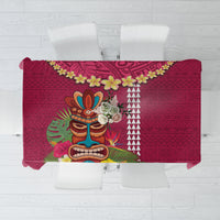 Hawaii Plumeria Lei Tablecloth Tiki and Kakau Pattern Pink Color
