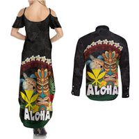 Aloha Hawaii Couples Matching Summer Maxi Dress and Long Sleeve Button Shirt Kanaka Maoli with Polynesian Spiral Plumeria