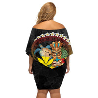 Aloha Hawaii Off Shoulder Short Dress Kanaka Maoli with Polynesian Spiral Plumeria LT03 - Polynesian Pride