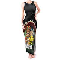 Aloha Hawaii Tank Maxi Dress Kanaka Maoli with Polynesian Spiral Plumeria