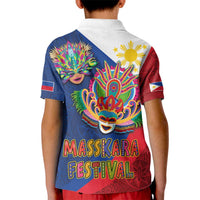 Philippines MassKara Kid Polo Shirt Filipino Carnival Mask and Polynesian Pattern LT03 - Polynesian Pride