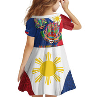 Philippines MassKara Kid Short Sleeve Dress Filipino Carnival Mask and Polynesian Pattern LT03 - Polynesian Pride