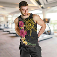 Hawaii and Philippines Together Men Tank Top Hibiscus Flower and Sun Badge Polynesian Pattern Coloful