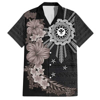 Hawaii and Philippines Together Family Matching Summer Maxi Dress and Hawaiian Shirt Hibiscus Flower and Sun Badge Polynesian Pattern Grayscale LT03 Dad's Shirt - Short Sleeve Black - Polynesian Pride