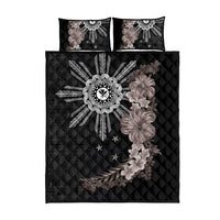 Hawaii and Philippines Together Quilt Bed Set Hibiscus Flower and Sun Badge Polynesian Pattern Grayscale LT03 - Polynesian Pride
