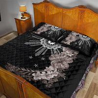 Hawaii and Philippines Together Quilt Bed Set Hibiscus Flower and Sun Badge Polynesian Pattern Grayscale LT03 - Polynesian Pride