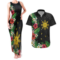 Tropical Hawaii and Philippines Couples Matching Tank Maxi Dress and Hawaiian Shirt Kanaka Maoli and Sun Badge Batok Tattoo Colorful