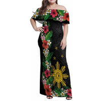 Tropical Hawaii and Philippines Family Matching Off Shoulder Maxi Dress and Hawaiian Shirt Kanaka Maoli and Sun Badge Batok Tattoo Colorful