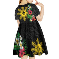 Tropical Hawaii and Philippines Kid Short Sleeve Dress Kanaka Maoli and Sun Badge Batok Tattoo Colorful
