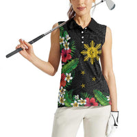 Tropical Hawaii and Philippines Women Sleeveless Polo Shirt Kanaka Maoli and Sun Badge Batok Tattoo Colorful