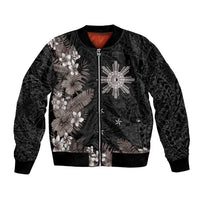 Tropical Hawaii and Philippines Bomber Jacket Kanaka Maoli and Sun Badge Batok Tattoo Grayscale LT03 Unisex Black - Polynesian Pride