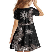 Tropical Hawaii and Philippines Family Matching Long Sleeve Bodycon Dress and Hawaiian Shirt Kanaka Maoli and Sun Badge Batok Tattoo Grayscale LT03 - Polynesian Pride