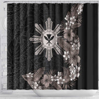 Tropical Hawaii and Philippines Shower Curtain Kanaka Maoli and Sun Badge Batok Tattoo Grayscale