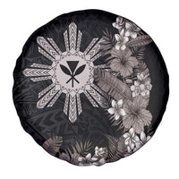 Tropical Hawaii and Philippines Spare Tire Cover Kanaka Maoli and Sun Badge Batok Tattoo Grayscale