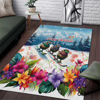 New Zealand Merry Christmas Area Rug Kiwi Birds Snow Boarding-Vibrant Tropical Flower - Polynesian Pride