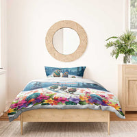 New Zealand Merry Christmas Bedding Set Kiwi Birds Snow Boarding-Vibrant Tropical Flower - Polynesian Pride