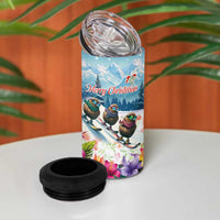 New Zealand Merry Christmas 4 in 1 Can Cooler Tumbler Kiwi Birds Snow Boarding-Vibrant Tropical Flower - Polynesian Pride