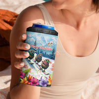 New Zealand Merry Christmas 4 in 1 Can Cooler Tumbler Kiwi Birds Snow Boarding-Vibrant Tropical Flower - Polynesian Pride