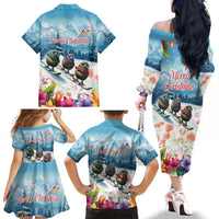 New Zealand Merry Christmas Family Matching Off The Shoulder Long Sleeve Dress and Hawaiian Shirt Kiwi Birds Snow Boarding-Vibrant Tropical Flower - Polynesian Pride