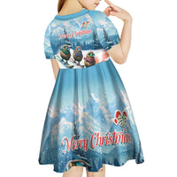 New Zealand Merry Christmas Kid Short Sleeve Dress Kiwi Birds Snow Boarding-Vibrant Tropical Flower - Polynesian Pride