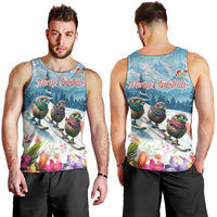 New Zealand Merry Christmas Men Tank Top Kiwi Birds Snow Boarding-Vibrant Tropical Flower - Polynesian Pride