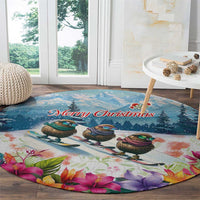 New Zealand Merry Christmas Round Carpet Kiwi Birds Snow Boarding-Vibrant Tropical Flower - Polynesian Pride