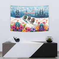 New Zealand Merry Christmas Tapestry Kiwi Birds Snow Boarding-Vibrant Tropical Flower - Polynesian Pride
